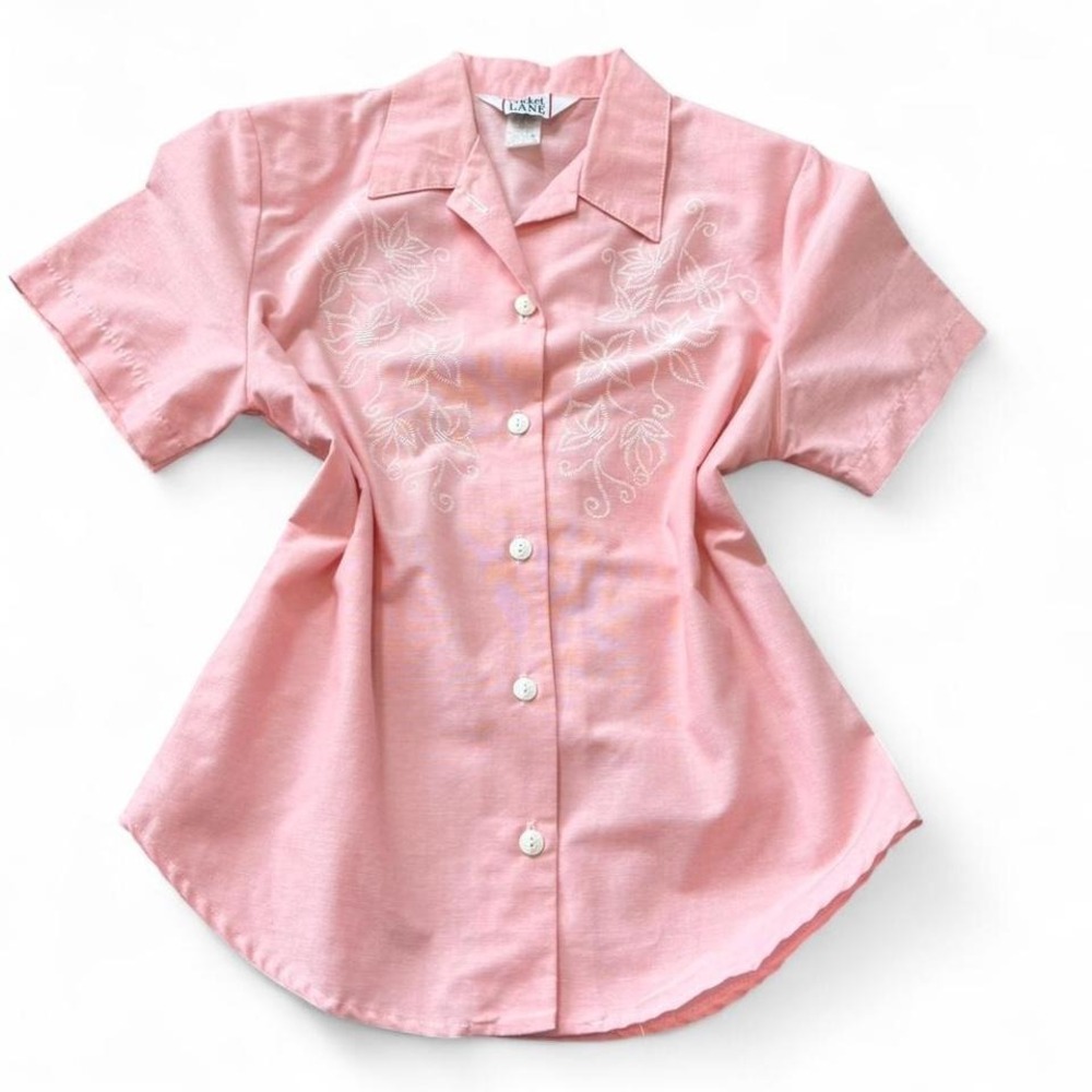 Vintage 90s Cricket Lane Pink Embroidered‎ Button Up Shirt, Women's Size L